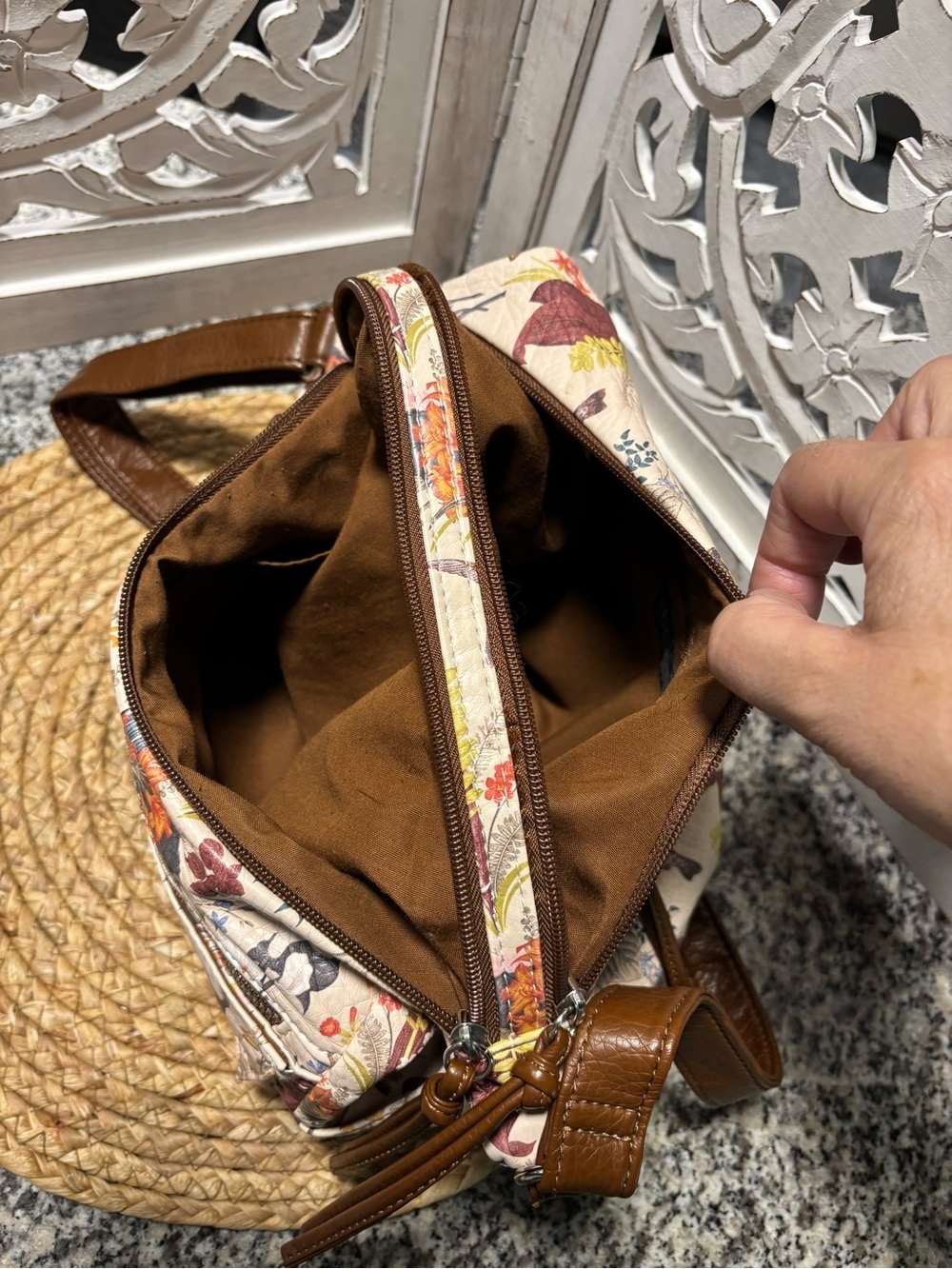 Bueno Floral Quilted Shoulder Bag in Cream and Brown - Picture 13 of 14